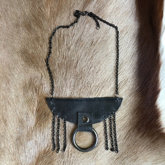 Industrial tribal leather and chain handmade OOAK statement festival necklace - Picture 5 of 6